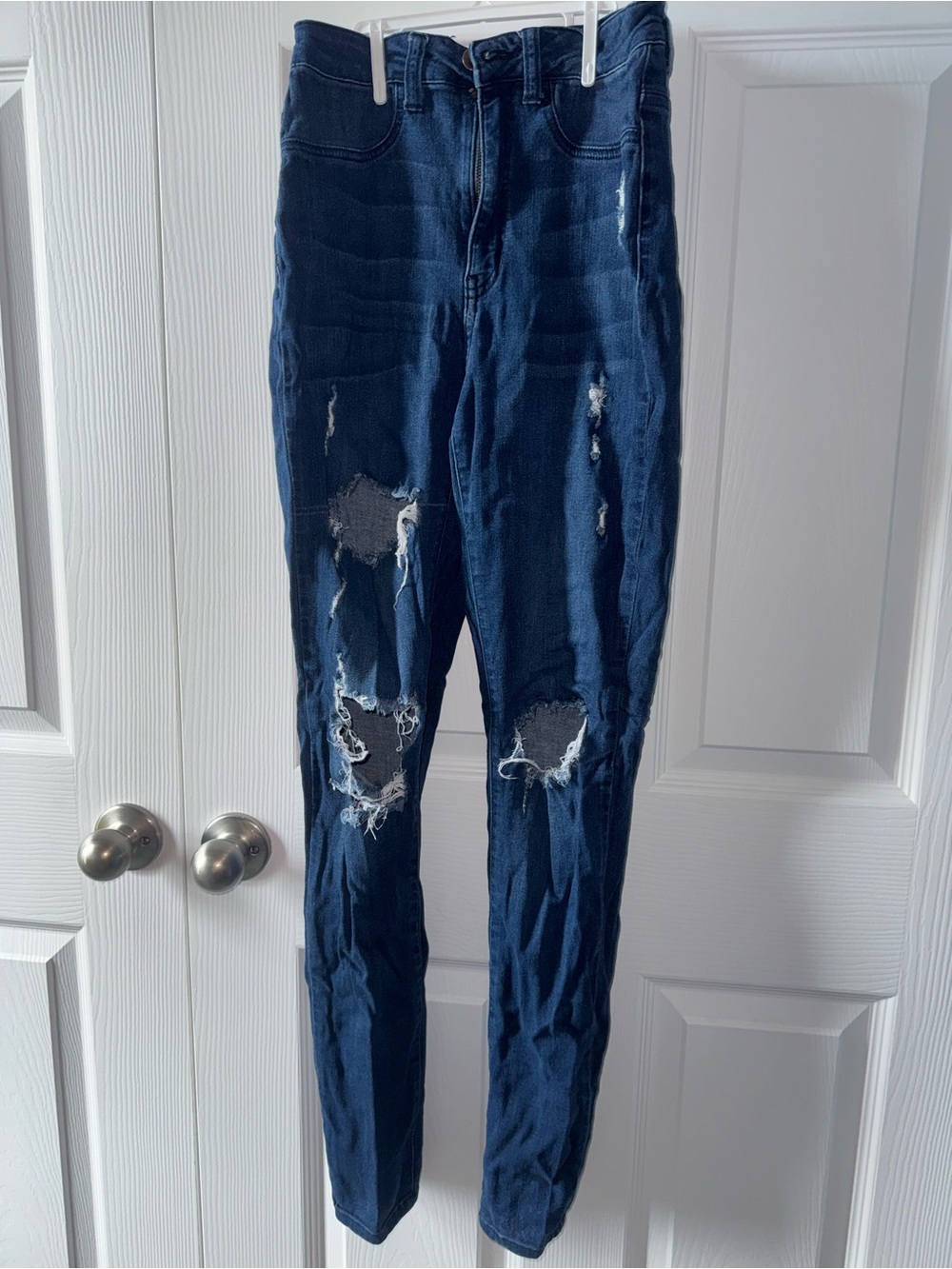Fashion Nova Dark Blue Ripped Skinny Jeans